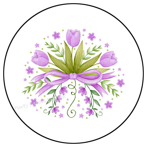LAVENDER PURPLE TULIPS ENVELOPE SEALS LABELS STICKERS PARTY FAVORS