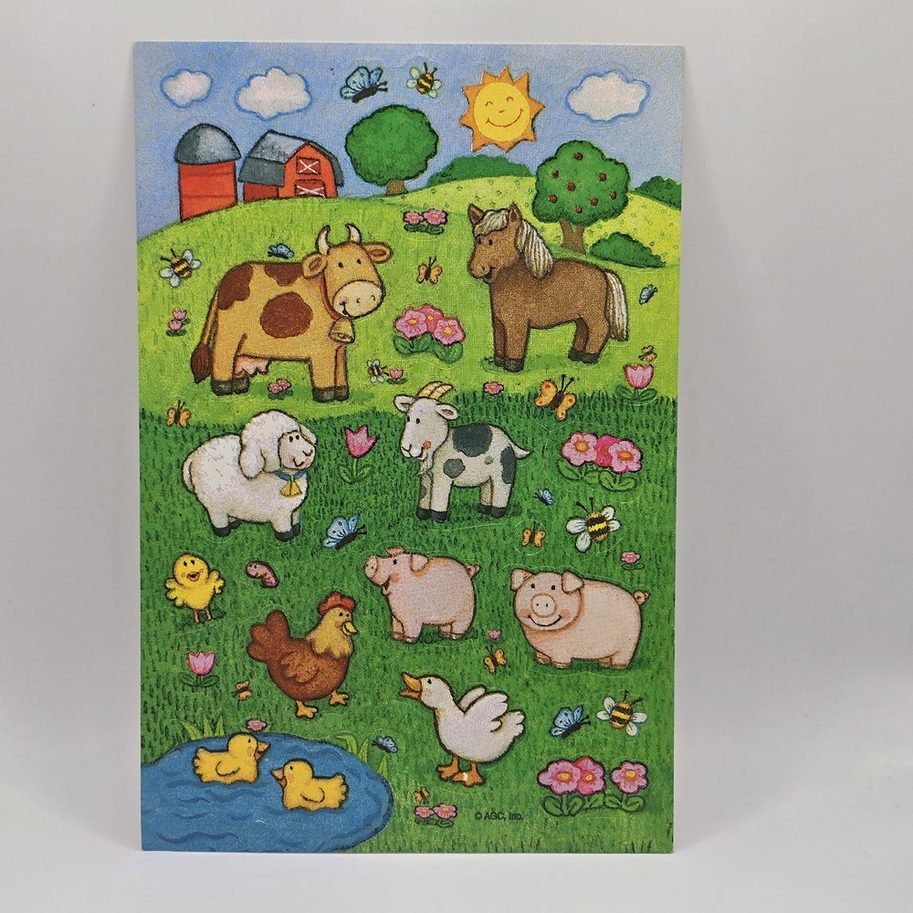 Vintage American Greetings Stickers Farm Animals Barn Farm Yard Pig Duck 1 Sheet