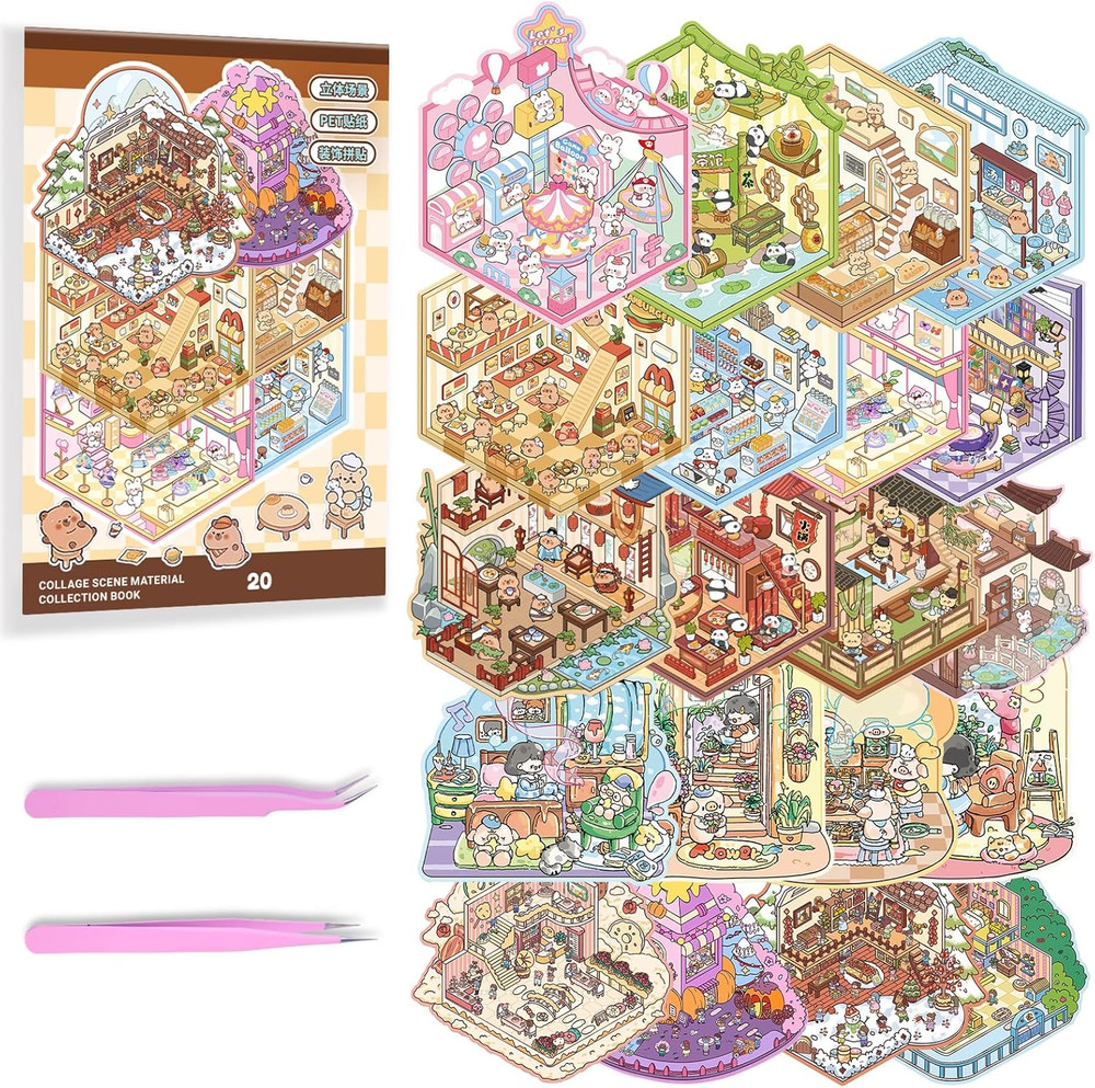 20 Sets DIY 3D Sticker Scene Collection Book for Kids Adults Cute Make Your Own