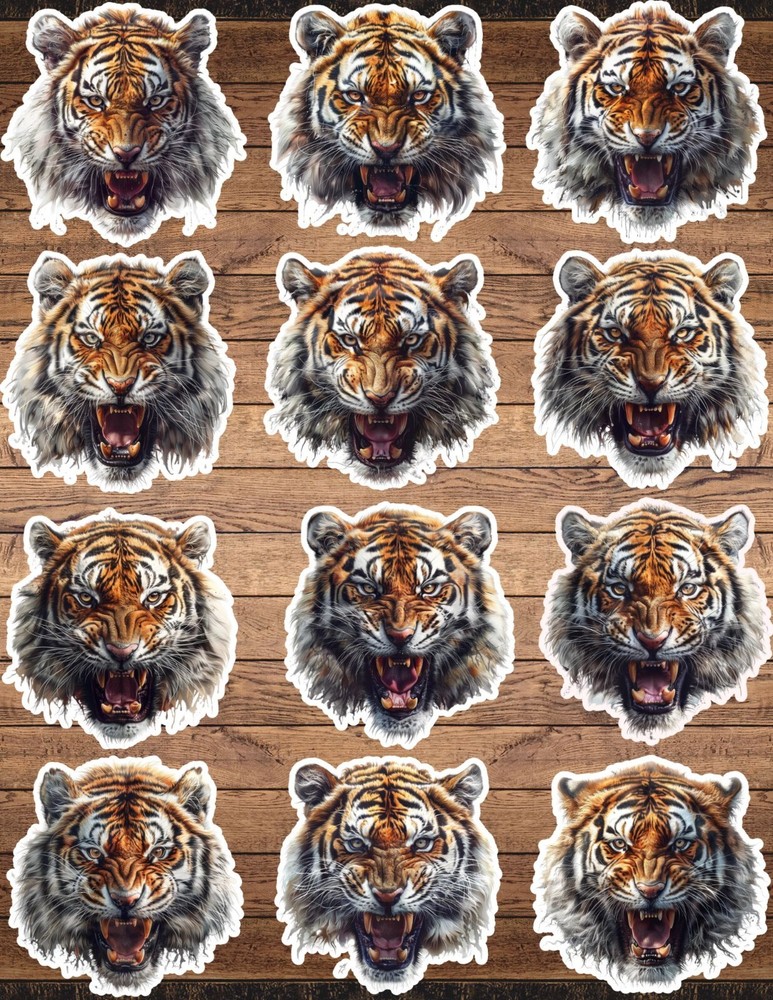 Roaring Tiger Head Die Cut Vinyl Stickers Set Scrapbooking Laptop WaterBottle