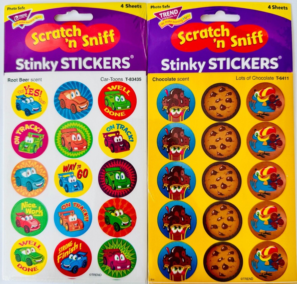 TREND Scratch N Sniff Sticker Collection CHOCOLATE Scented & Root Beer Race Cars