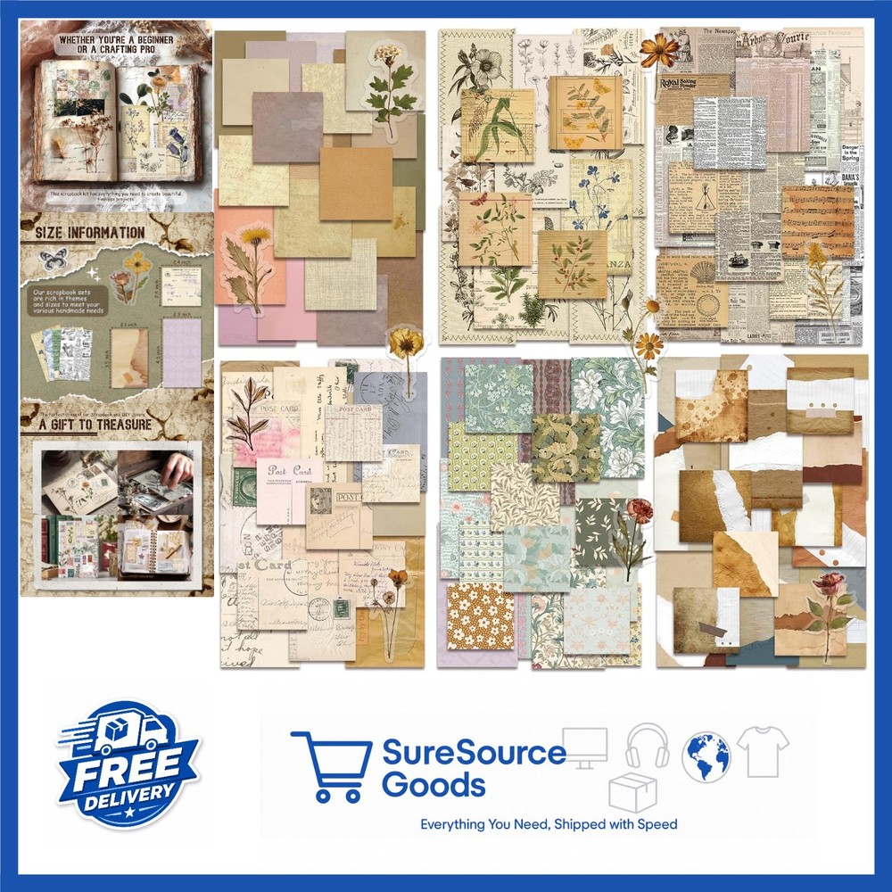 Vintage Floral Scrapbook Supplies 450 Sheets and Stickers for DIY Projects