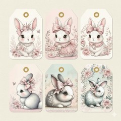 Cute Bunny Easter Tags Set Junk Journal Scrapbook Choose A Set