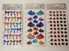 Lot 3 Vtg Stickopotamus Sticker Sheets: Sparkle Lady Bugs, Bows, Clouds NIP