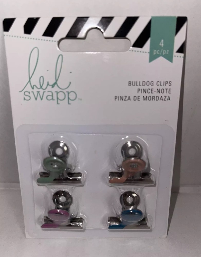 Heidi Swapp Bulldog Clips 1″ 4/Pkg. 4 Different Colors. Fun Design. New In Pack