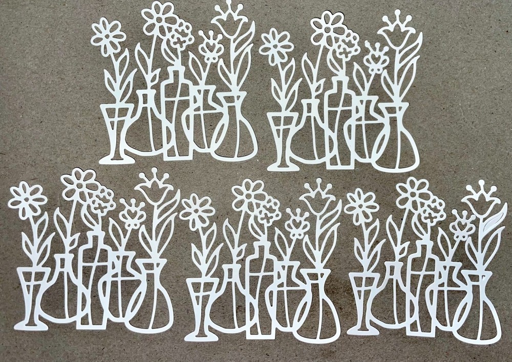 🌺5 FLOWERS IN VASE💐 cardstock paper die cut embellishments scrapbook