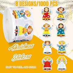 1000 Pcs Christmas Angel Stickers, 8 Designs, Self-Adhesive Decals for Parties