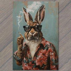 STICKER Bunny Rabbit Smoking Sunglasses Hawaiian Shirt Brown White Funny