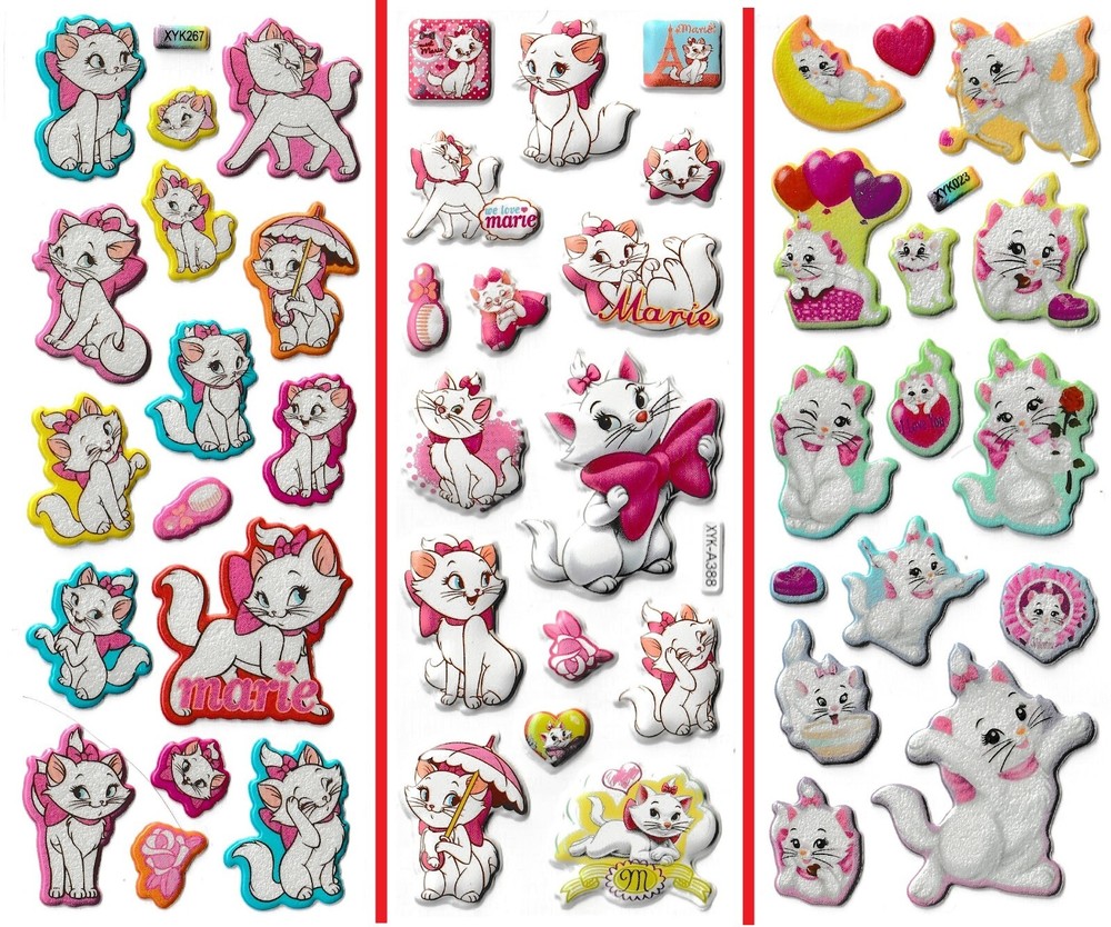 Stickers 3D puffy THE ARISTOCATS 🐈🐱 Marie Duchess Toulouse Berlioz Roquefort