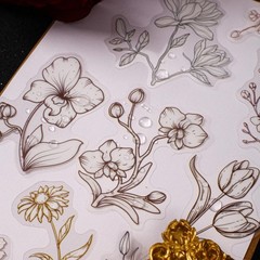 16Pcs Vintage Flowers Stickers Blossom Transparent Sticker Journal Planner Craft