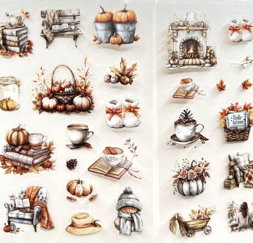 Cozy Autumn Stickers 4 Sheets Fall Junk Journal Collage Planner Scrapbook