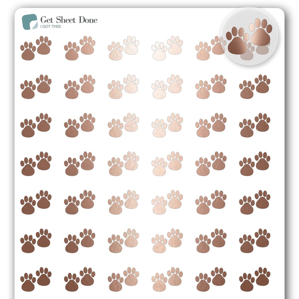 Paw Pet Planner Stickers / 54 Gold Foil (1/2”) / Dog Cat Care Medication Gr…
