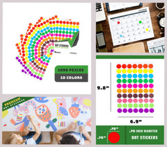 Blesstur 1050 PCS Dot Stickers- Circle Stickers, 10 Color Style Colorful Round