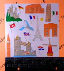 European Landmarks Vintage Mrs. Grossman’s Large Sticker Sheet (Flags Right)