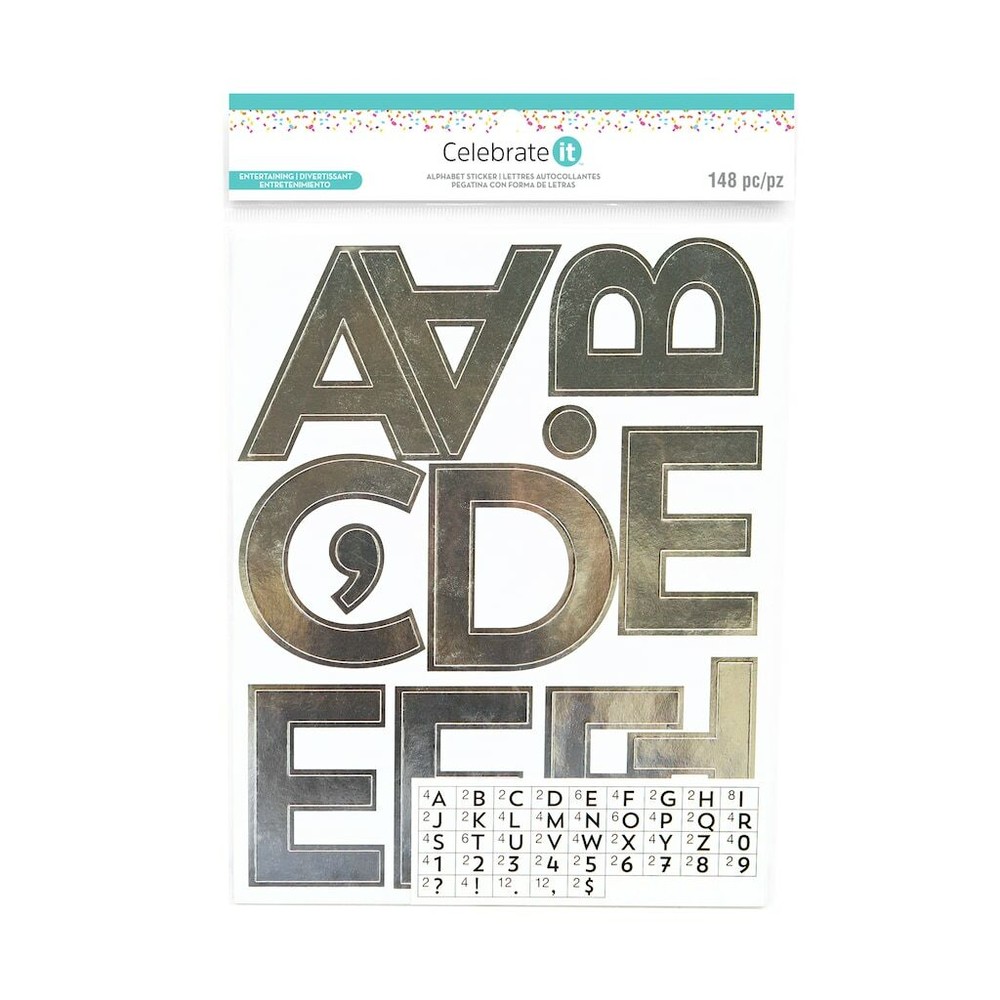 Celebrate it Entertaining Large ALPHABET Stickers – SILVER FOIL – 148 pcs