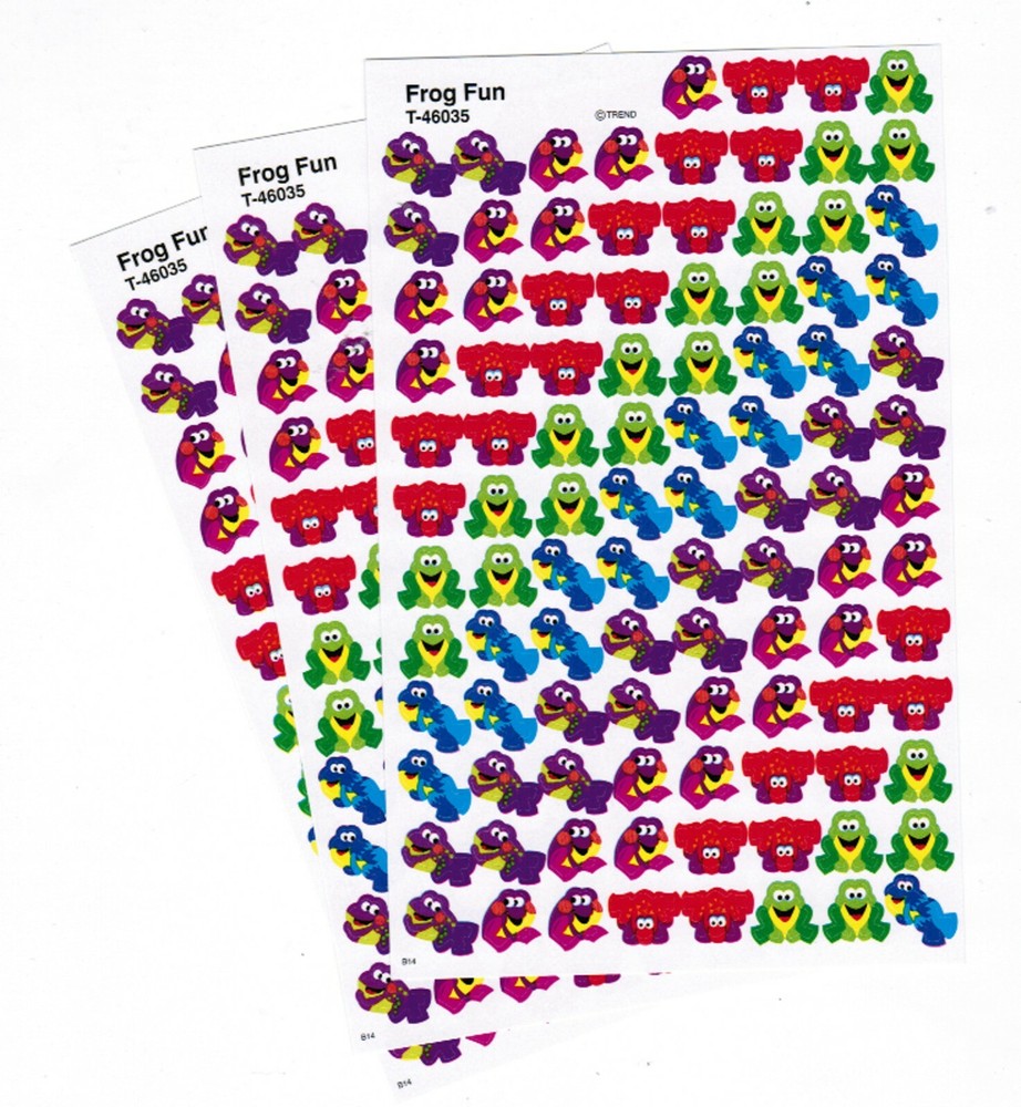 3 sheets MINI Colorful Fun Frogs Scrapbook Stickers! 300 Stickers
