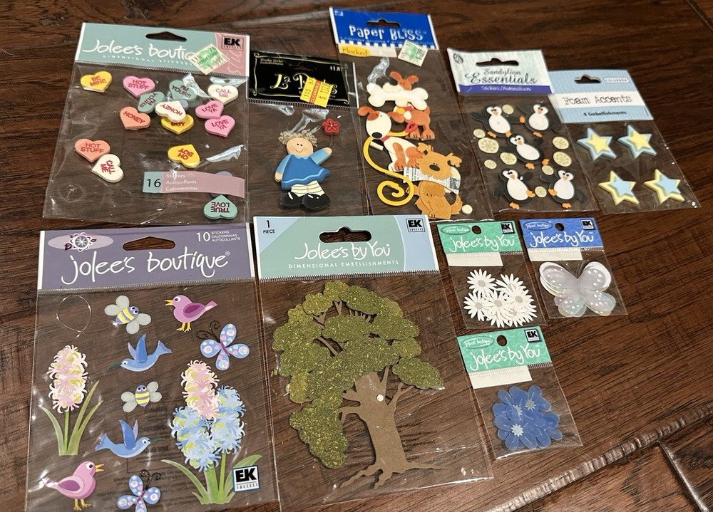 Vintage Jolee’s Botique Dimensional Flowers Tree Stars Stickers, Lot Of 10