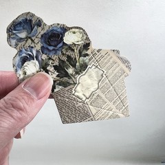 Vintage Style Blue Floral Cardstock Embellishments Junk Journal Collage