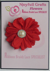 JESSICA Ruffled Organza RED Flower – Pearl Diamante Centre 70mm Single MH AB NJC