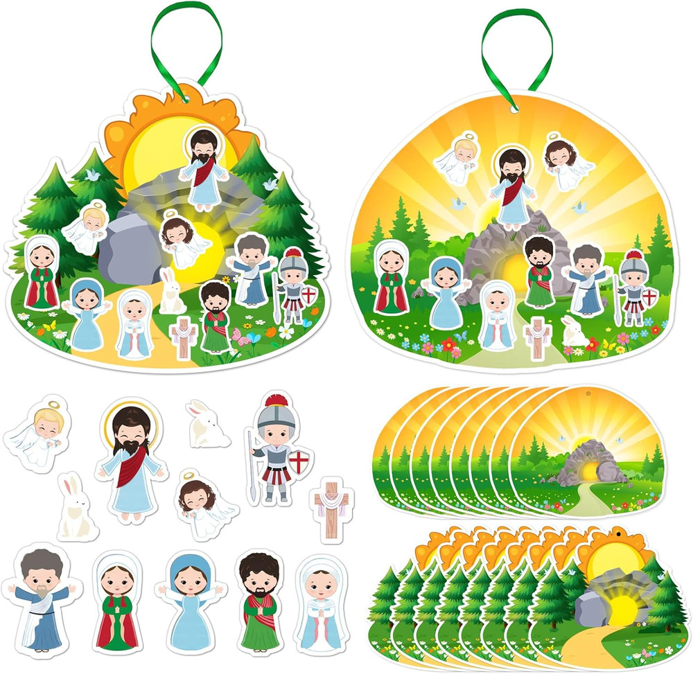 16PCS Easter Crafts for Kids Religious Gifts Make an Easter He Lives Stickers Sc