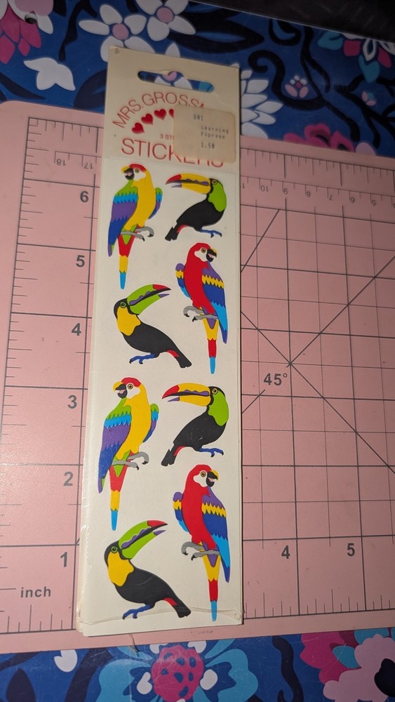 Vintage Mrs Grossmans Stickers Tropical Birds Parrots 3 Sheets New In Pack READ