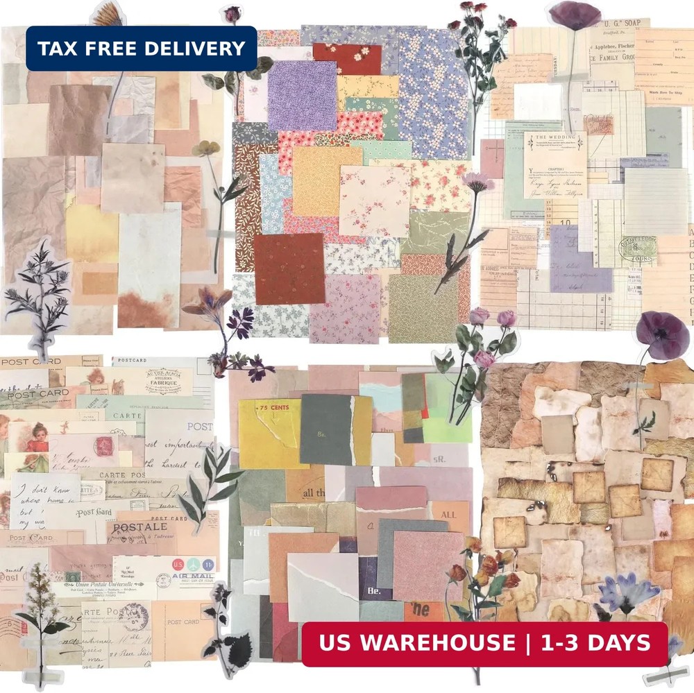 GNILLKO 445 PCS Vintage Scrapbook Paper Journaling Scrapbooking Supplies Kit Aes