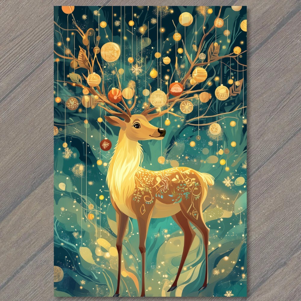 STICKER Christmas Reindeer Snowy Scene Festive Holiday Deer Lights Ornaments