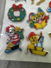 Vintage Puffy Stickers Russ Christmas Stick Ons Taiwan 1980s Santa Reindeer NOS
