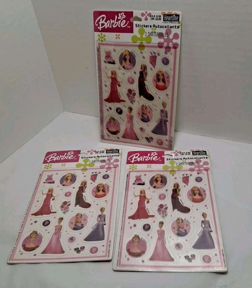 2004 HALLMARK HEARTLINE BARBIE STICKERS Lot 3 Packages Vintage