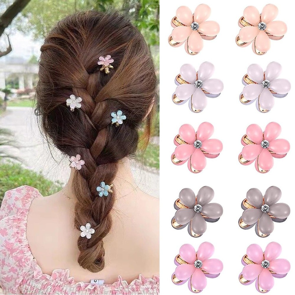 10Pcs Small Mini Metal Hair Clips with Flower Design and Crystals – Cute Barr…