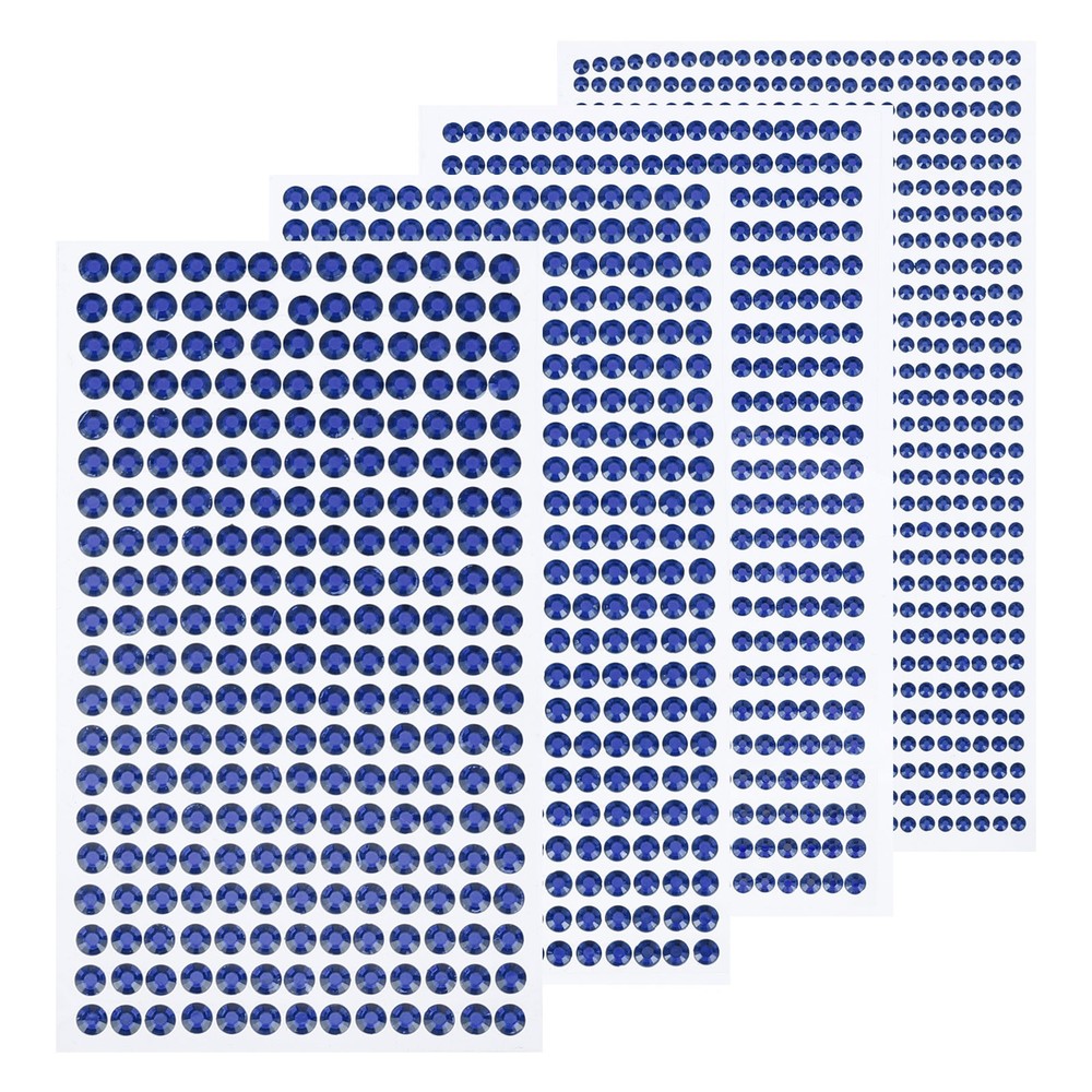 1792 Pcs 4 Sheets Deep Blue Rhinestone Stickers 3/4/5/6 mm Self Adhesive Gems