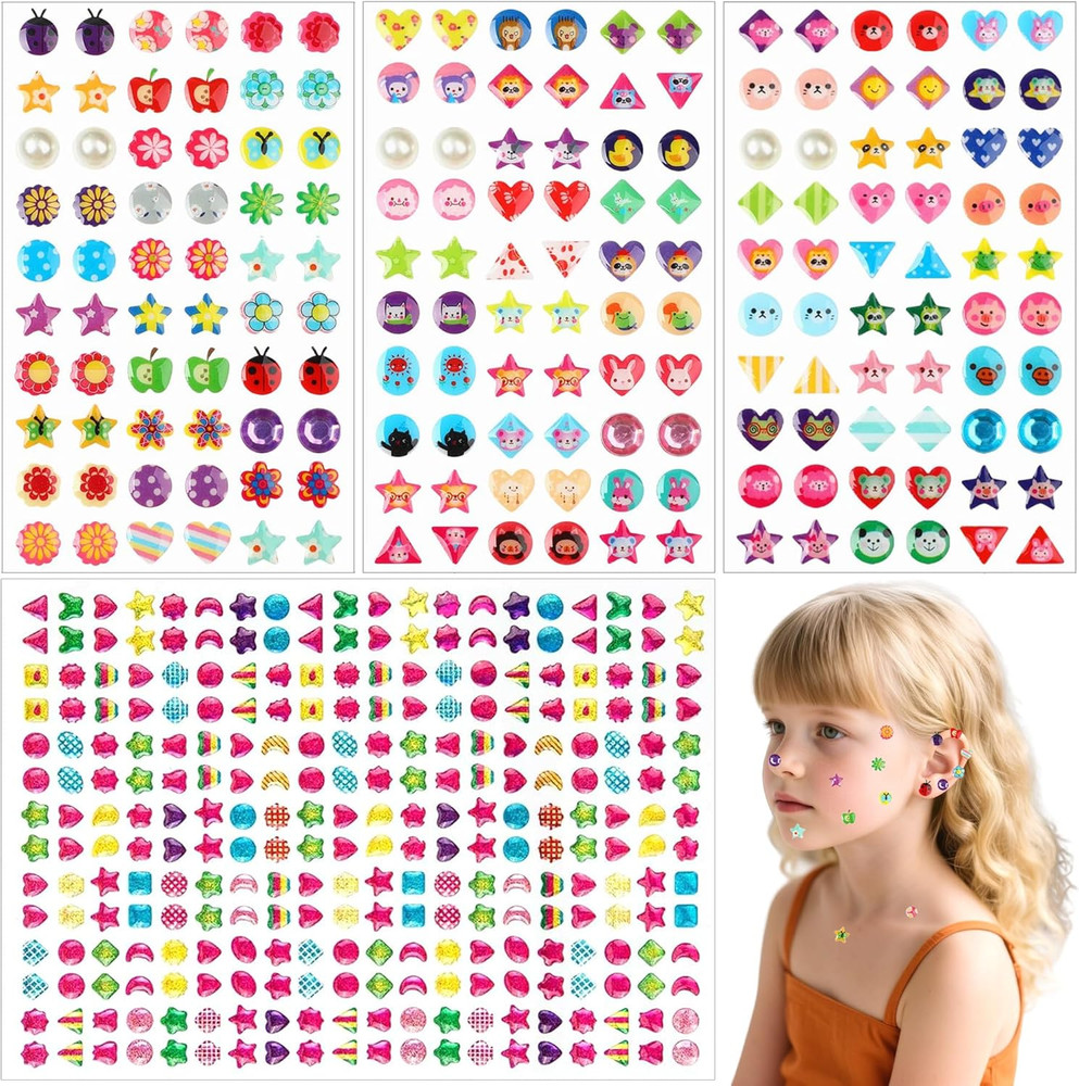 460PCS 3D Gem Sticker Earrings – Self-Adhesive Glitter Crystal Stickers for Kids