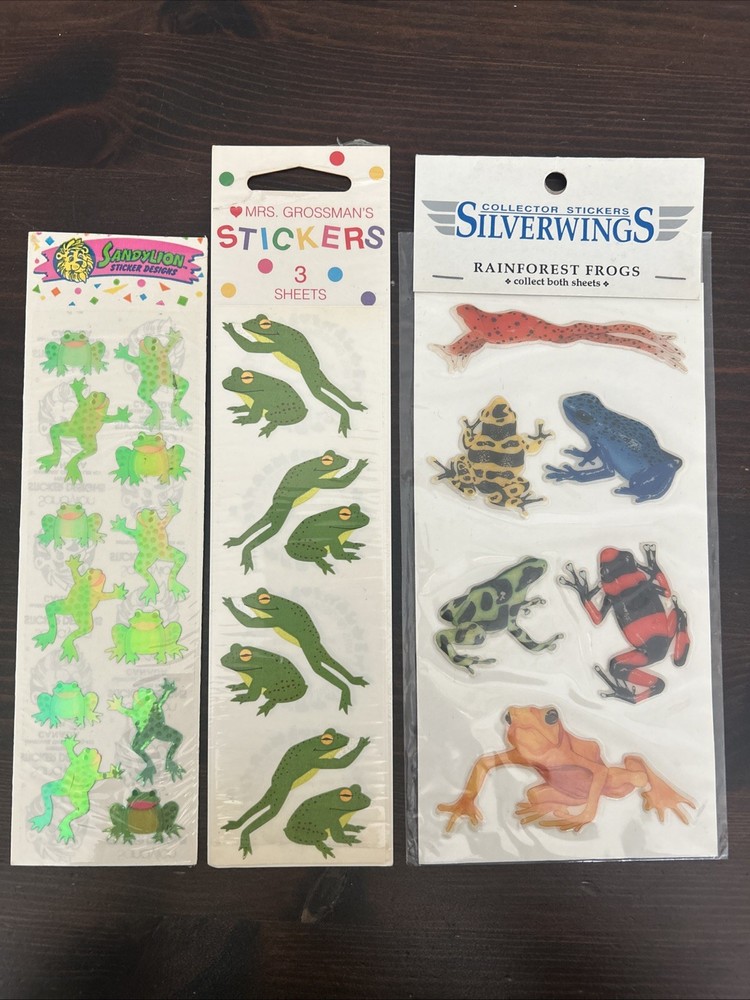 Variety Lot of Vintage SANDYLION Pearl Grossman Puffy FROG Stickers Silverwing