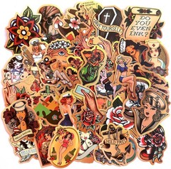 50 Piece American Traditional Waterproof Sticker Pack – Vintage Retro Designs