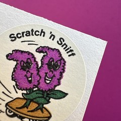 3M Murple Character Single Lilac Flower vintage 80s scratch & sniff sticker