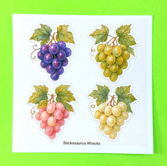Colorful Grapes Mini Sticker Sheet Purple White Green Pink