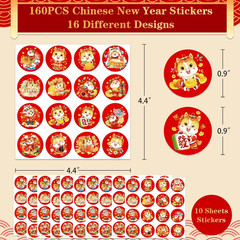 160PCS Lunar New Year Stickers – 2026 Chinese New Year of the Horse Sticker for