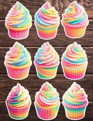 Rainbow Cupcake Die Cut Vinyl Stickers Set Scrapbooking Laptop Waterbottle