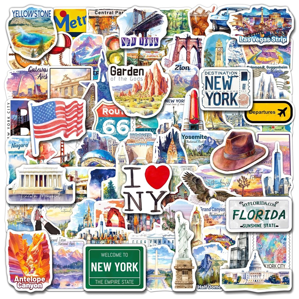 HomSeon 200PCS US State Travel Stickers for Scrapbook Journal, USA Colorful