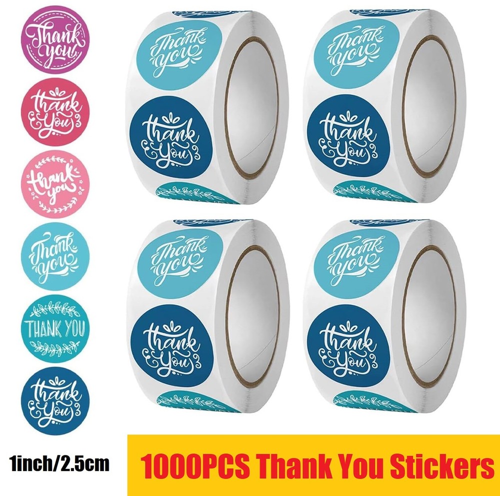 1000pcs Assorted Floral Thank You Stickers Round Sealing Labels 1″ Self-Adhesive