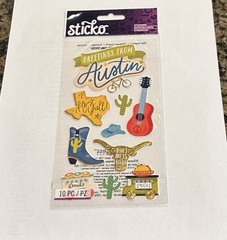 Sticko AUSTIN Texas Flat Stickers 10 Pcs Travel Cactus Boots Guitar Hat Bullhorn