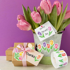 1000 Pcs Spring Floral Stickers Roll Colorful Tulip Flower Adhesive Decals