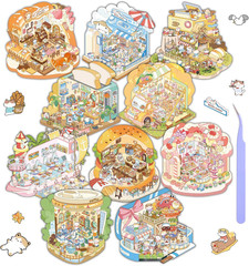 10 Sets DIY 3D House Stickers, Scene Miniature Sticker , Cute Cartoon Scenes for