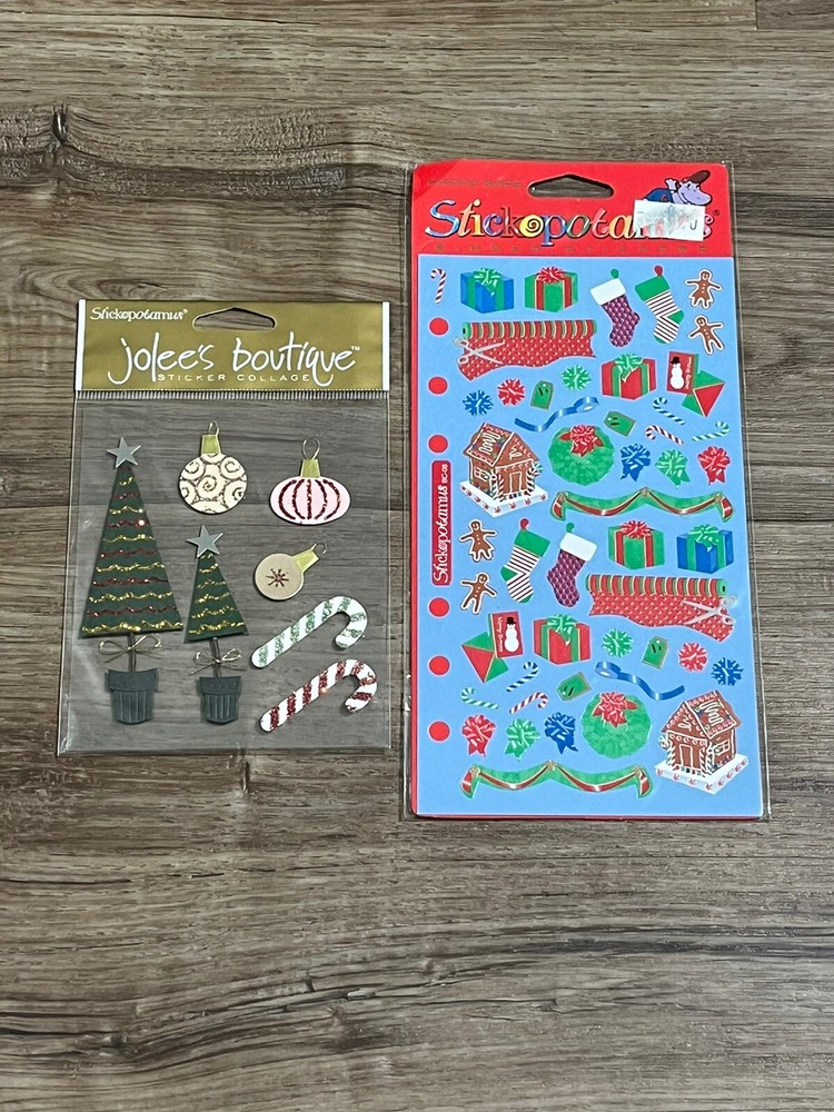 Vintage Stickopotamus Christmas Lot Of 2 Collage And Binder Sticker Festive
