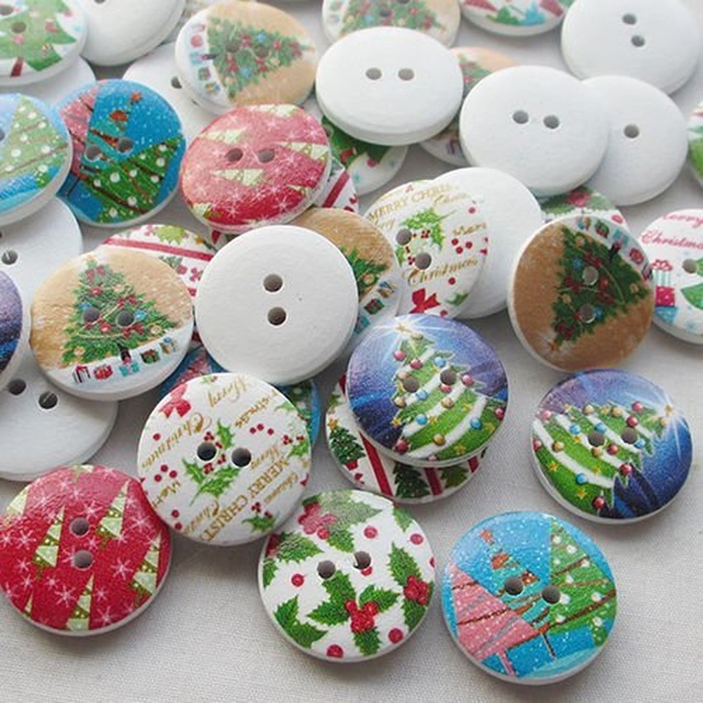 Chenkou Craft 30pcs Santa Christmas Tree Wood Buttons 30mm Sewing Mix Lots (1…