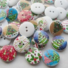 Chenkou Craft 30pcs Santa Christmas Tree Wood Buttons 30mm Sewing Mix Lots (1…