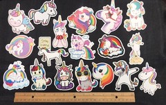🌈LOT of 5 RAINBOW UNICORN stickers cartoon fantasy happy clouds hearts FUN