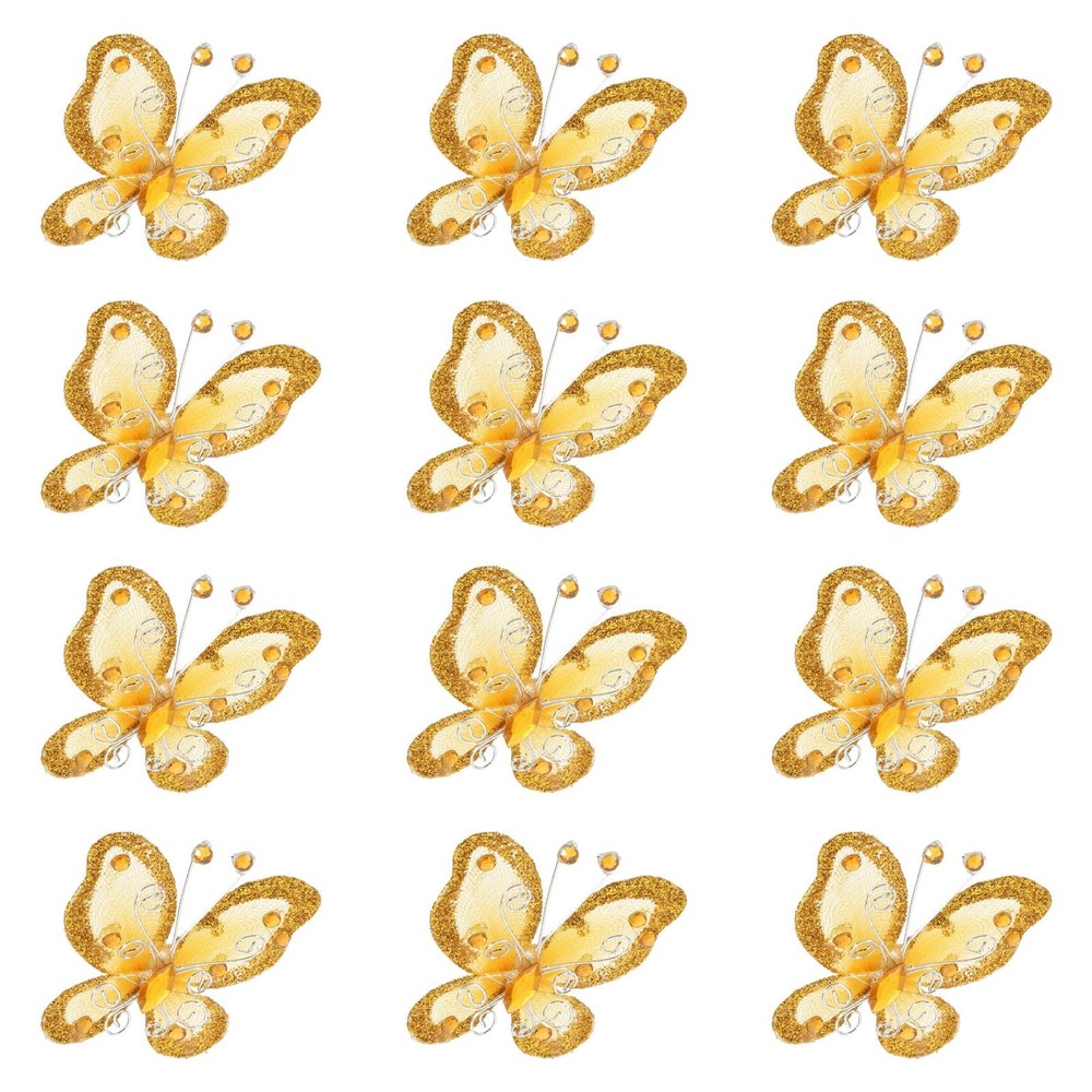 PATIKIL 12Pcs Butterflies for Crafts, 2.2″ Mesh 2.17 x inches, Golden