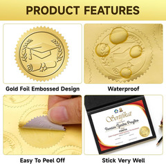 300Pcs Gold Foil Graduation Cap Stickers Class of 2026 Self-Adhesive