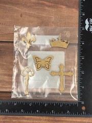 MICHAELS Wooden Embellishments Set 5 Pc Crown Butterfly Fleur-De-Lis Cross Key